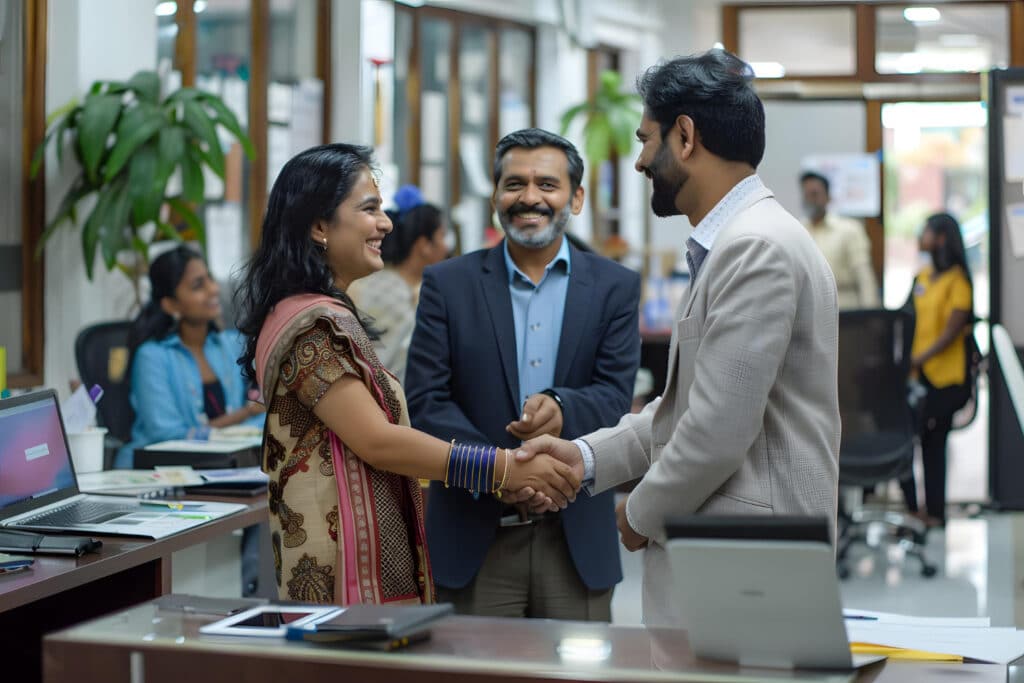 A Group of business talking about business in India