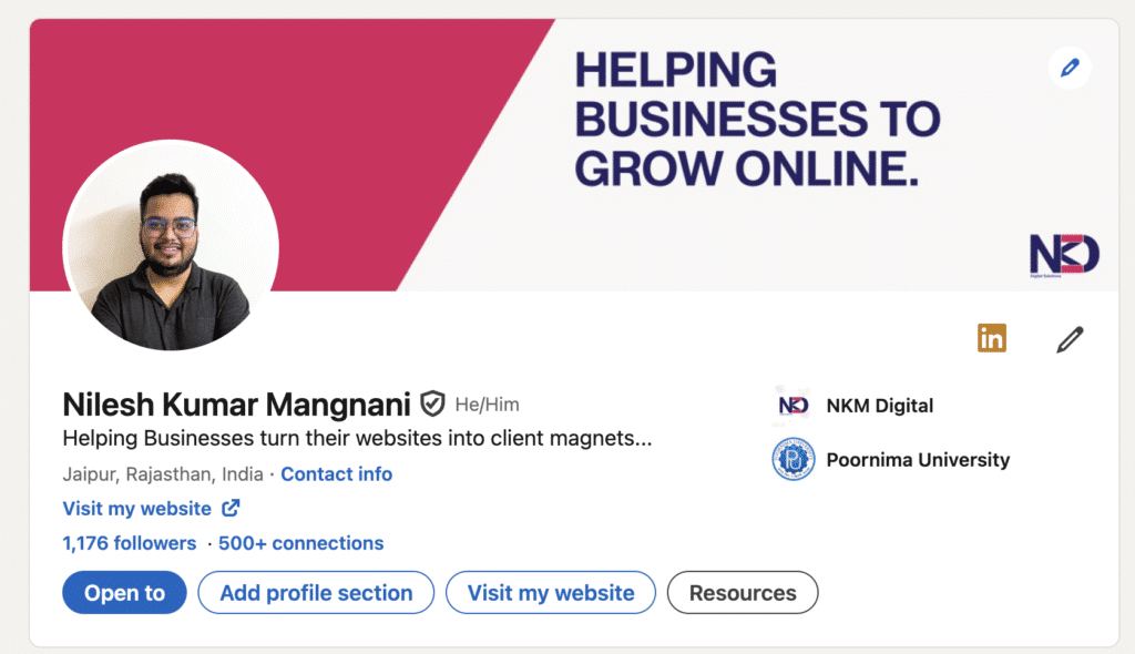 Nilesh Kumar Mangnani LinkedIn account