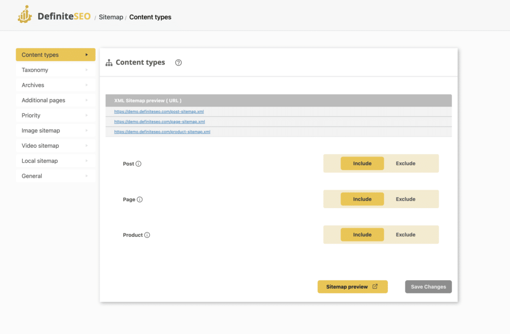 DefiniteSEO Sitemap Management