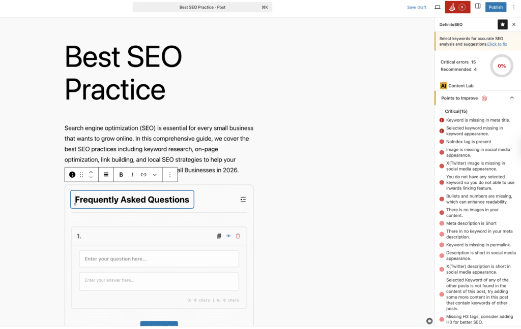 DefiniteSEO - On-Page SEO Editor Panel