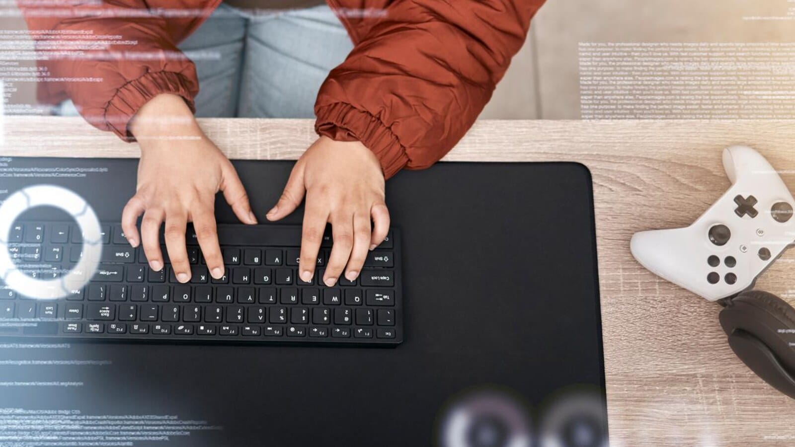 Student WordPress freelancer working at a developer desk
